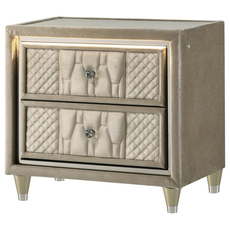 Lorient - 2-Drawer LED Nightstand With USB - Ivory And Camel