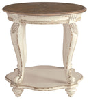 Realyn - Round End Table - White / Brown