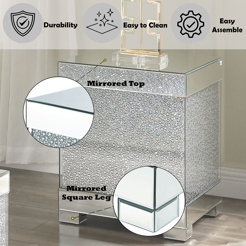 Mallika - End Table - Mirrored & Faux Round Crystals