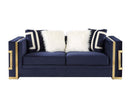 Virrux - Loveseat With 4 Pillows - Blue Velvet & Gold