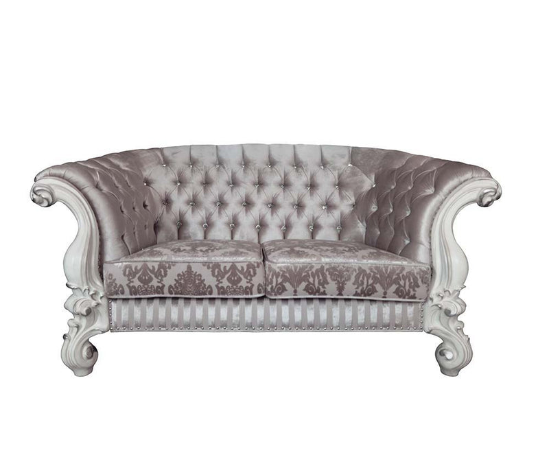 Versailles - Loveseat With 5 Pillows - Ivory Fabric & Bone White