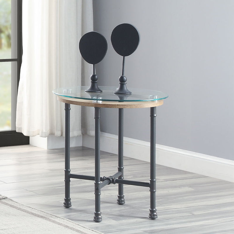 Brantley - End Table - Clear Glass & Sandy Gray