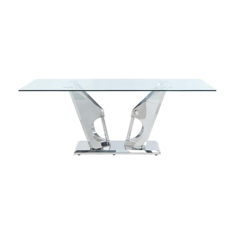 Azriel - Dining Table With Pedestal Base - Clear Glass & Mirrored Silver