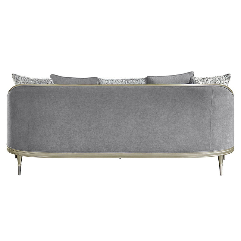 Fernando - Sofa With 5 Pillows - Gray Chenille & Champagne