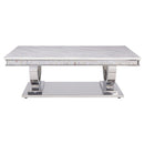 Zander - Coffee Table - White Printed Faux Marble Top & Mirrored Silver