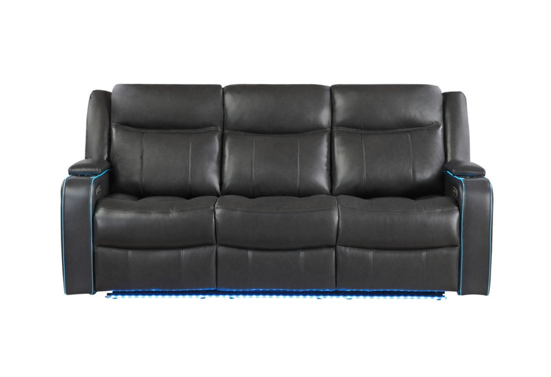 UM2768 - Power Reclining Sofa With Power Headrest, LED Lights, LED Welt Storage Arms, LED Cupholders And USB A/C - Charcoal