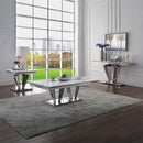 Satinka - End Table - Light Gray Printed Faux Marble Top & Mirrored Silver