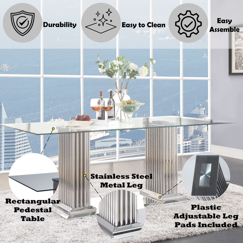 Cyrene - Dining Table - Clear Glass Top & Stainless Steel