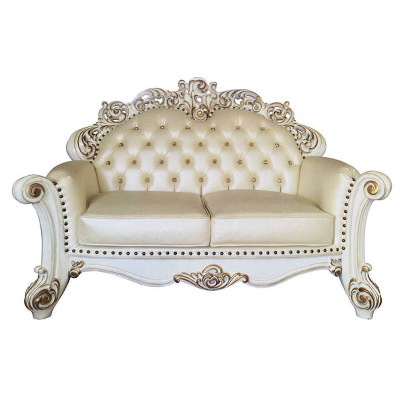 Vendome - Loveseat With 3 Pillows - Champagne Synthetic Leather & Antique Pearl