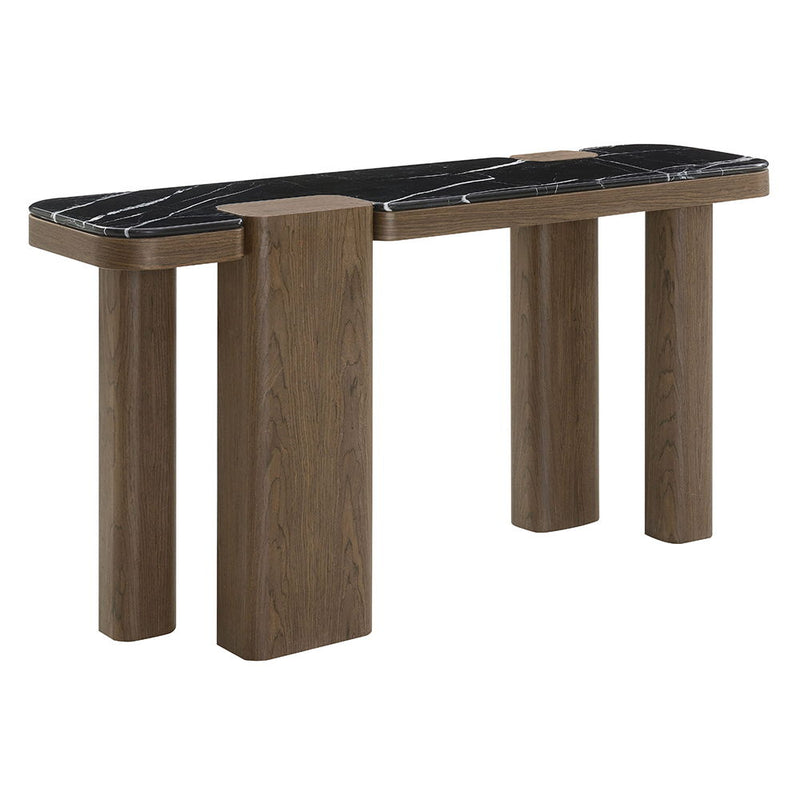 Dana - Console Table - Faux Marble Top, Black & Dark Walnut