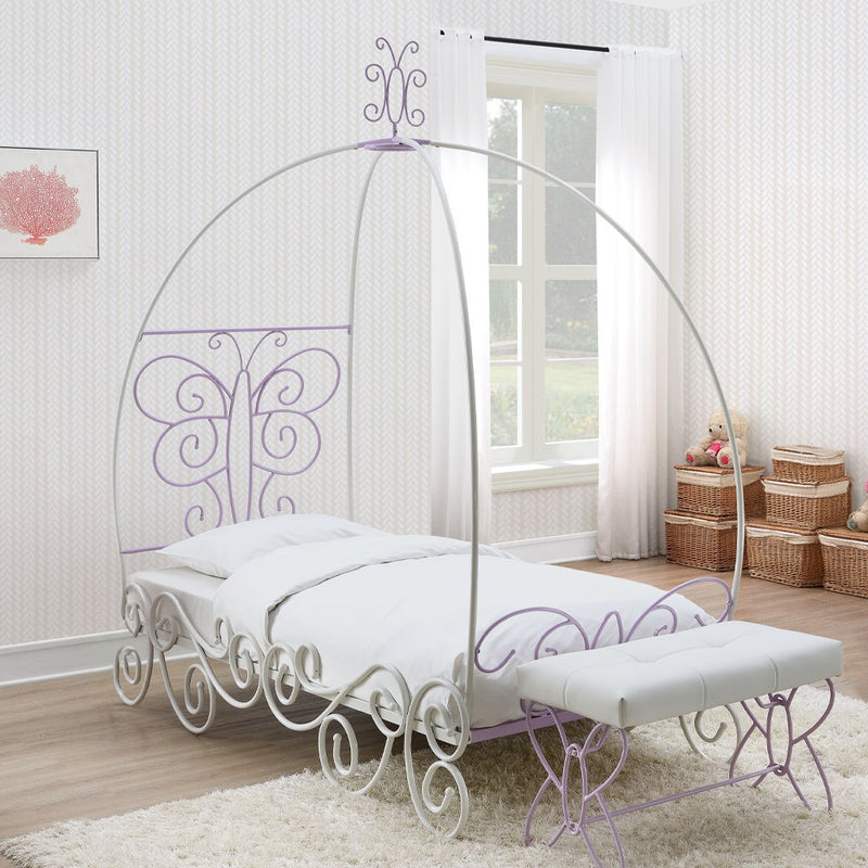 Priya II - Full Bed With Canopy - White & Light Synthetic Leather Rple