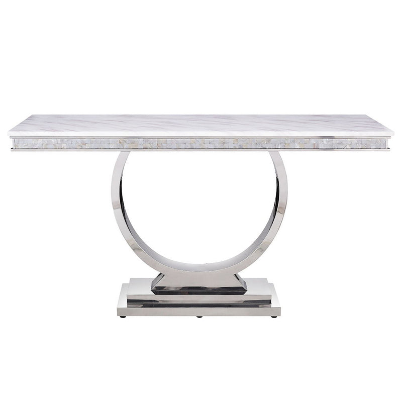 Zander - Sofa Table - White Printed Faux Marble Top & Mirrored Silver