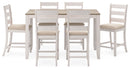 Skempton - Counter Height Dining Table and Bar Stools (Set of 7) - White / Light Brown
