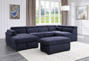 Nekoda - Sectional Sofa With Storage & Ottoman - Navy Blue Fabric