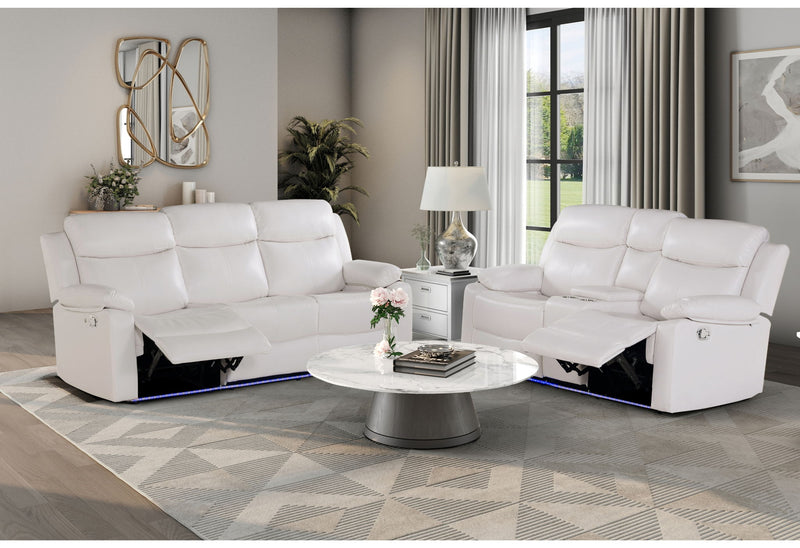U6026 - Reclining Sofa, Console Reclining Loveseat With LED - White