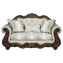 Pierce - Loveseat With 3 Pillows - Beige Fabric & Cherry