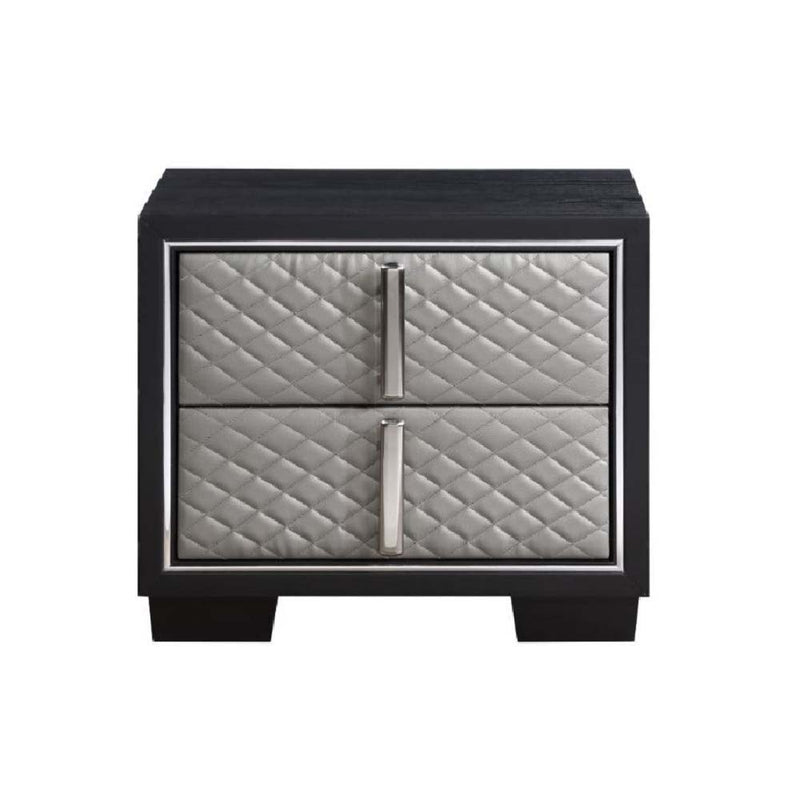 Nicola - Nightstand - Silver Synthetic Leather & Black