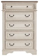 Realyn - Five Drawer Chest - White / Brown / Beige