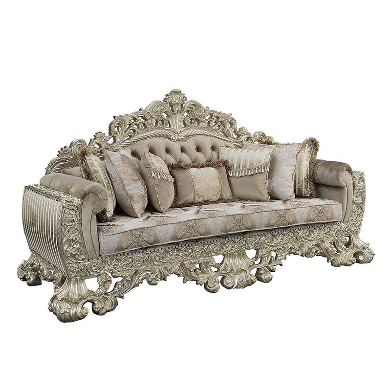 Sorina - Sofa With 7 Pillows - Velvet, Fabric & Antique Gold