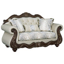 Pierce - Loveseat With 3 Pillows - Beige Fabric & Cherry