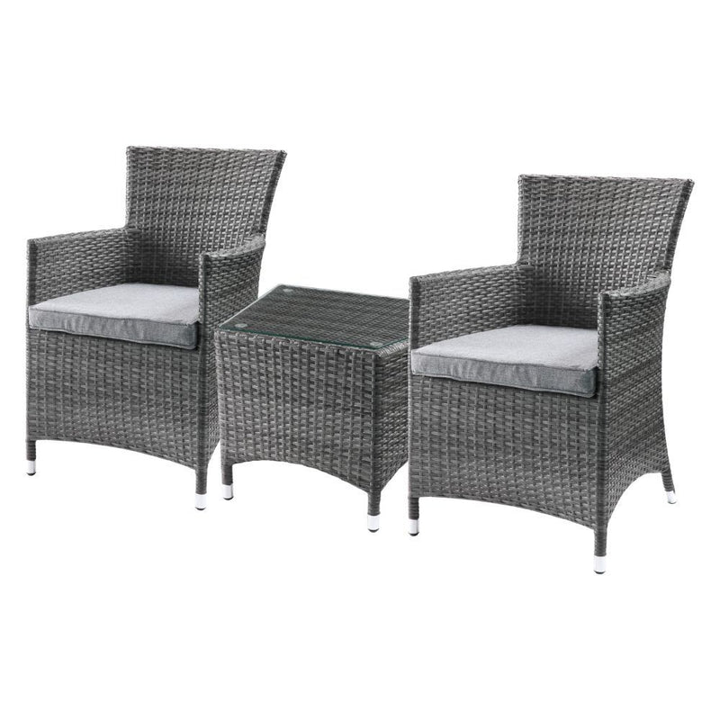 Tashelle - 3 Piece Patio Bistro Set - Gray Fabric & Gray Wicker
