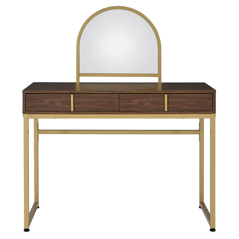 Coleen - 50" Vanity Desk With Mirror & Jewelry Tray - Walnut & Gold