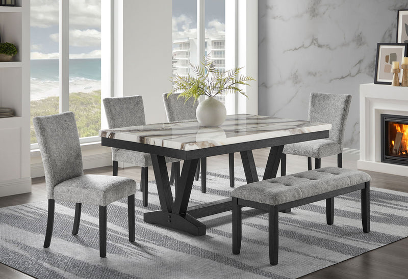 D1319 - 6 Piece Dining Room Set (Dining Table, 4 Dining Chair And Bench) - Black,Light Gray / White