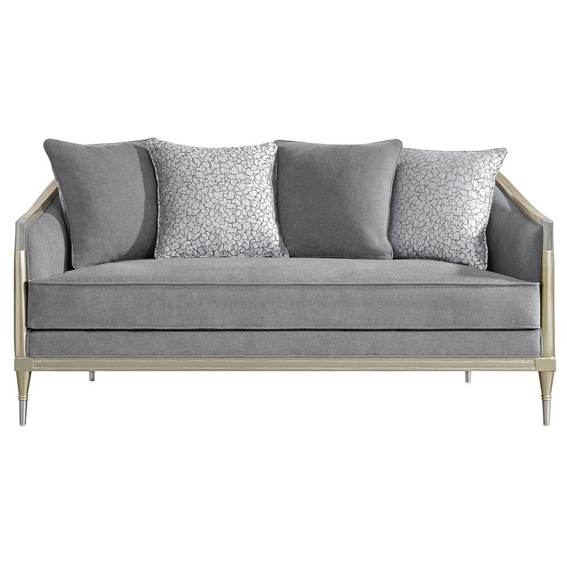Fernando - Loveseat With 4 Pillows - Gray Chenille & Champagne