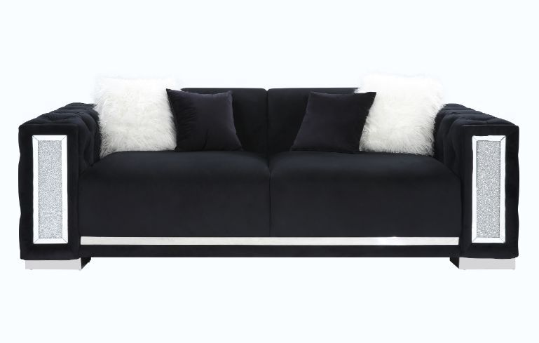 Trislar - Sofa With 4 Pillows (Same Lv01397) - Black Velvet