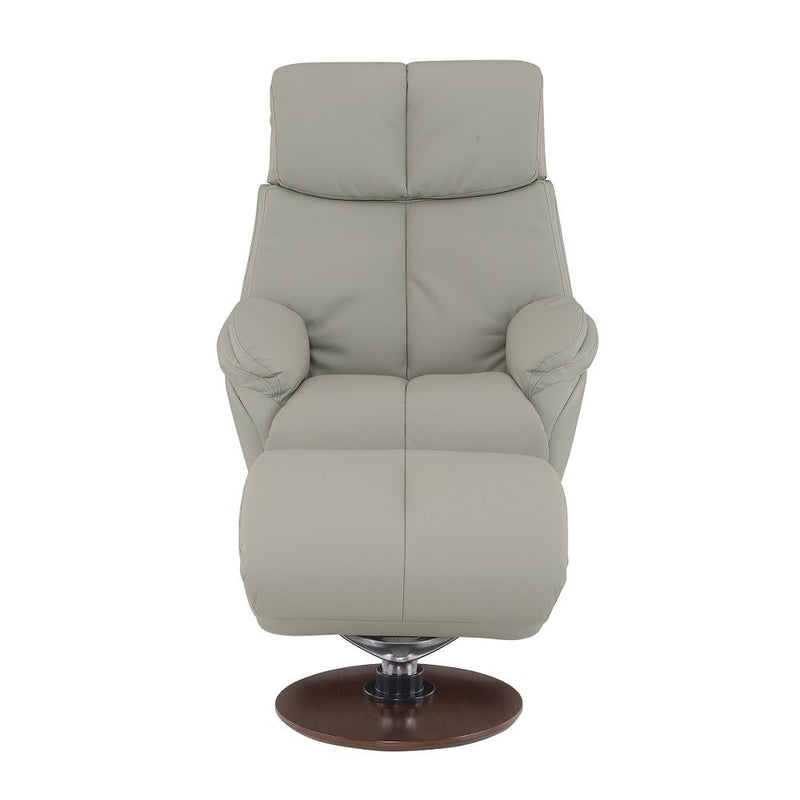 Kandoro - Motion Accent Chair With Swivel & Ottoman - Gray Leather & Brown Base