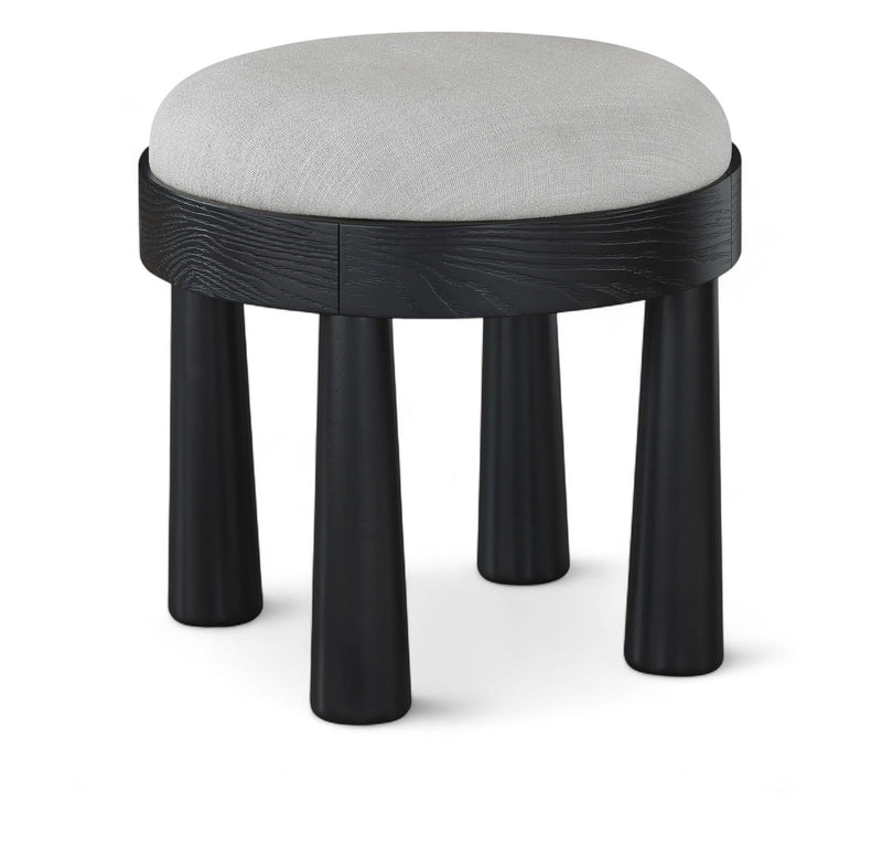 Larea - Linen Textured Fabric Ottoman - Black Base
