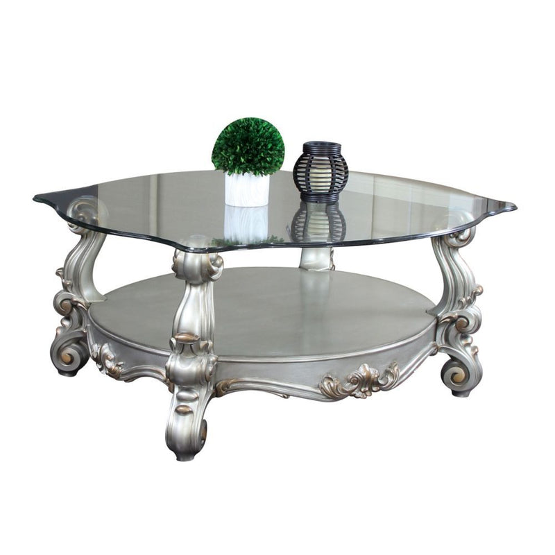 Versailles - 22" Coffee Table - Clear Glass & Antique Platinum