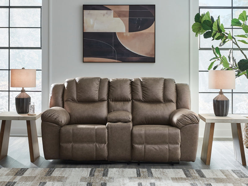Lowilla - Double Reclining Loveseat With Console - Driftwood