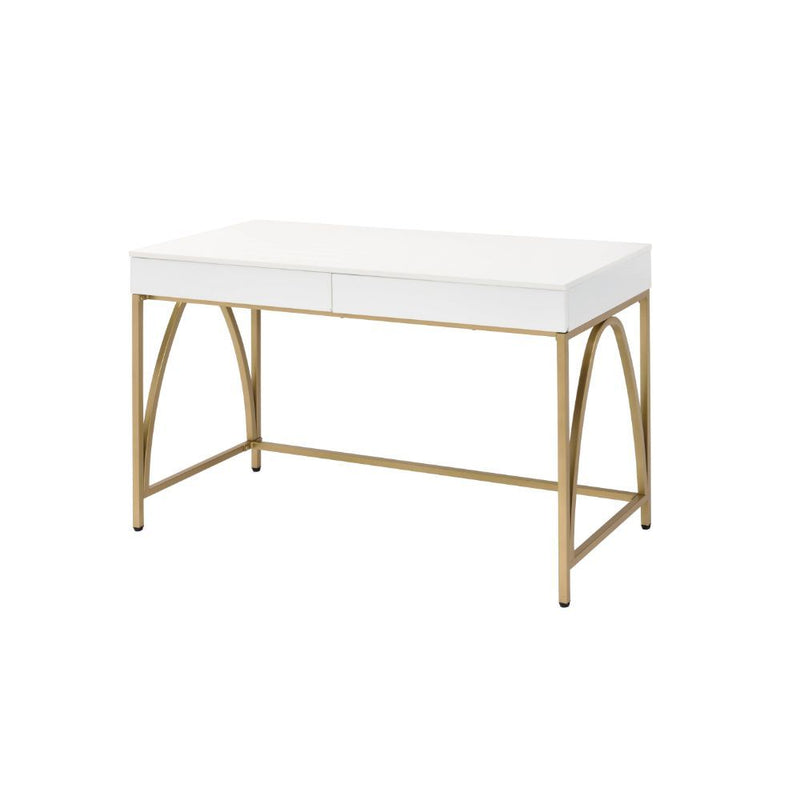 Lightmane - Writing Desk (Same Ac00900) - White High Gloss & Gold