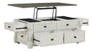Havalance - Lift Top Cocktail Table with Storage Drawers - White / Gray