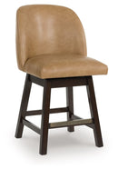 Neymorton - Upholstered Swivel Faux Leather Barstool (Set of 2) - Dark Grayish Brown