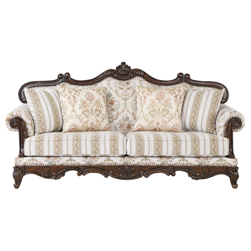 Nayla - Sofa With 4 Pillows - Pattern Fabric & Cherry