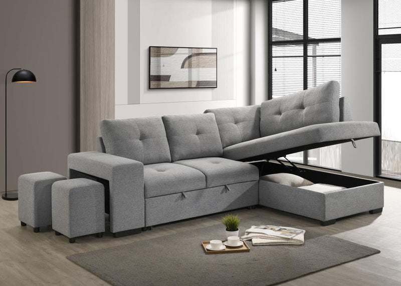 Roanne - Fabric Upholstered Sleeper Sectional Sofa - Gray