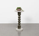 Colette - Round Marble Top Side Table - White And Dark Gray
