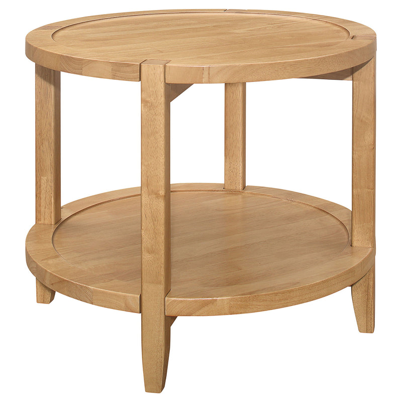 Camillo - Round Solid Wood End Table With Shelf - Maple Brown