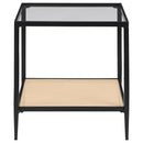 Amherst - Glass Top Metal with Cane Shelf Table