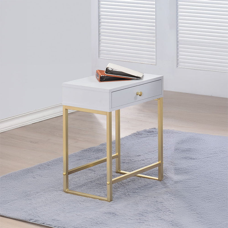 Coleen - Accent Table - White & Brass