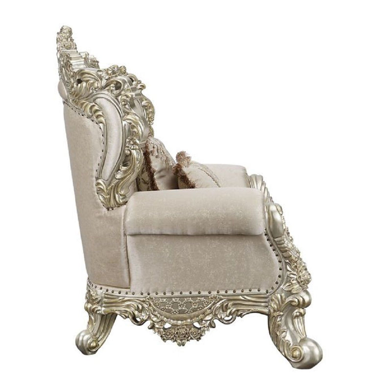 Danae - Loveseat With 5 Pillows - Fabric, Champagne & Gold