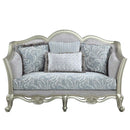 Qunsia - Loveseat With 4 Pillows - Light Gray Linen & Champagne
