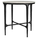 Hermas - Round Genuine Marble Top Metal End Side Table - White