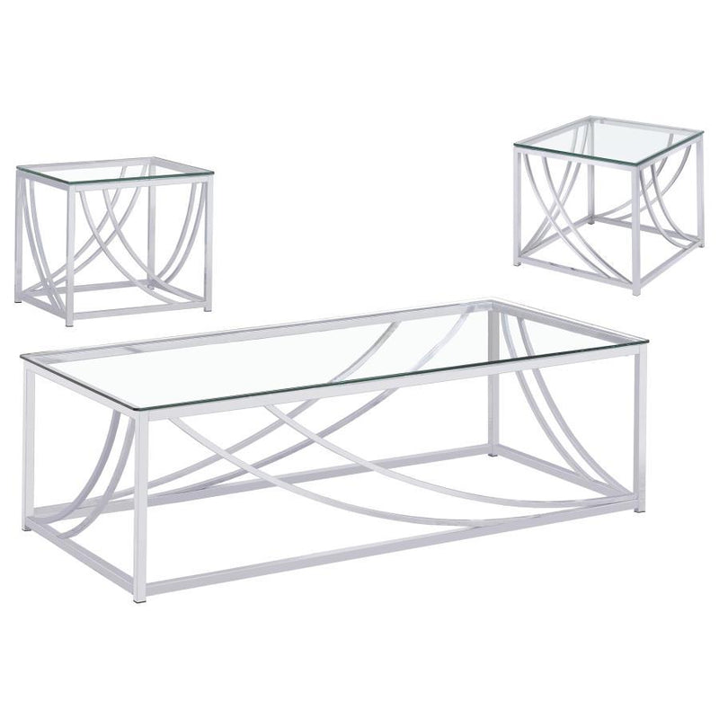 Lille - 3 Piece Glass Top Coffee End Sofa Table Set - Chrome