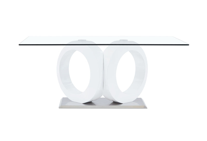 D9002 - Dining Table - Clear / Silver / White