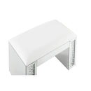 Nysa - Vanity Stool - Ivory Synthetic Leather , Mirrored & Faux Crystals