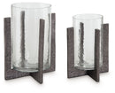 Garekton - Candle Holder Set (Set of 2) - Clear / Pewter Finish